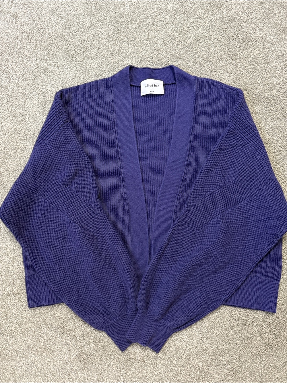 Wilfred Merino Cotton Blend Deep Purple Open-Front Ribbed Cardigan Size S